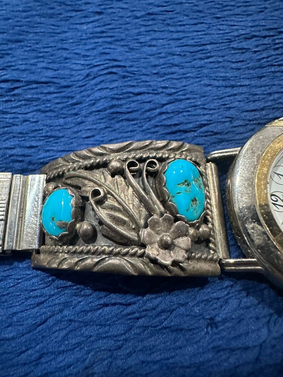 Vtg Oryx Signed VL Sterling Silver 925 Turquoise Floral Watch Band