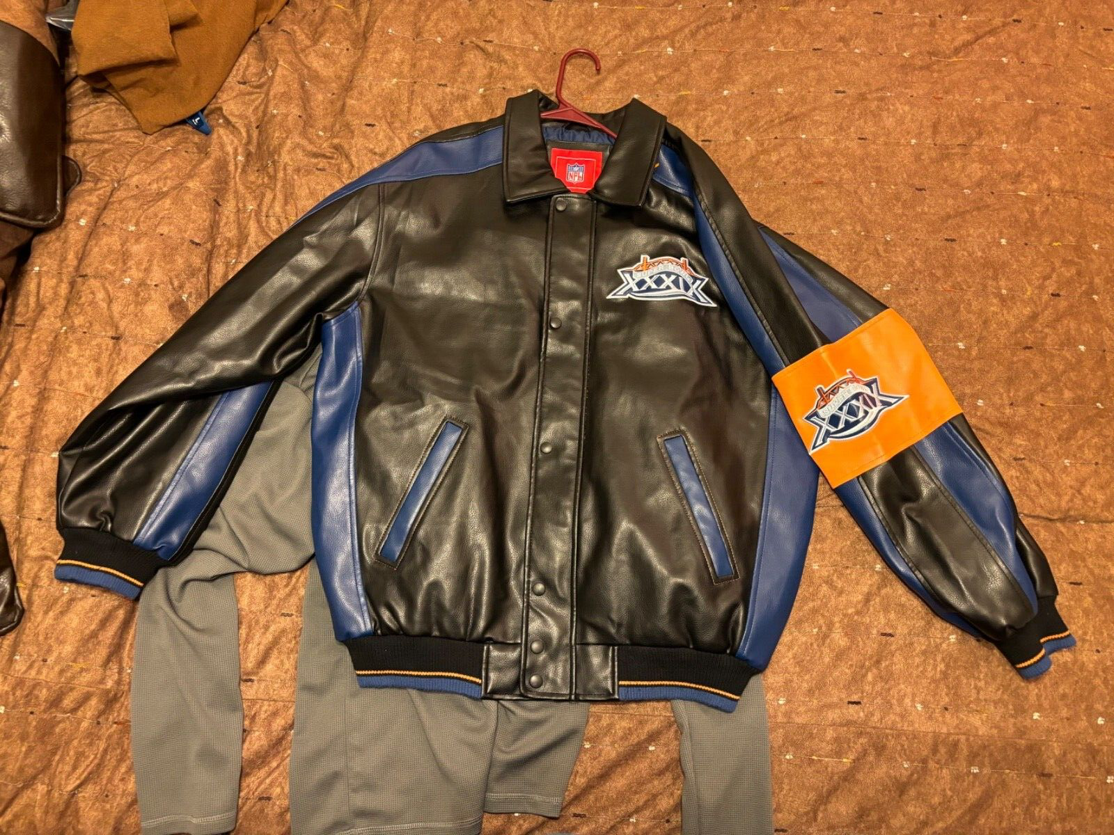 Leather Jacket Vintage NFL Exclusive SuperBowl 39 2005 Size Large Philly Vs Pats-image