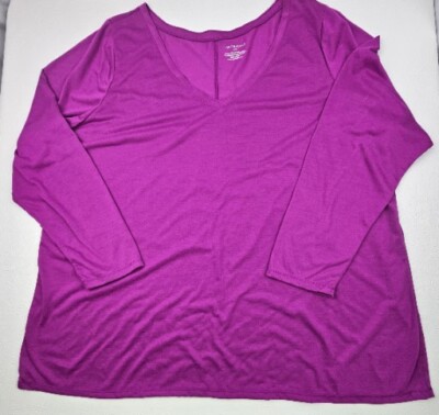 Lane Bryant Womens 22-24 Longsleeve Top V-Neck Pink Pit To Pit 26in 