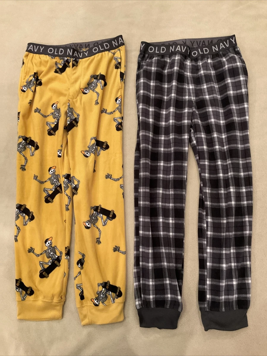 Old Navy fleece pajama pants lot large 10-12 boys plaid skeleton skateboard