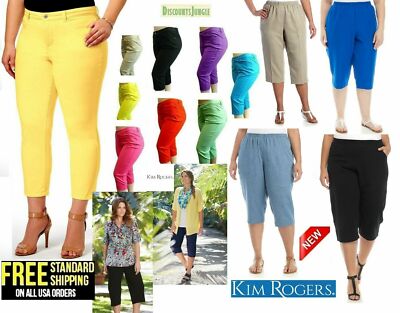 1826 jeans Womens Plus Size Cotton Stretch CAPRI Pants &jack David Elastic Waist