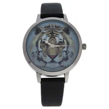 CRA016 La Animale - Silver/Black Leather Strap Watch by Charlotte Raffaelli f...
