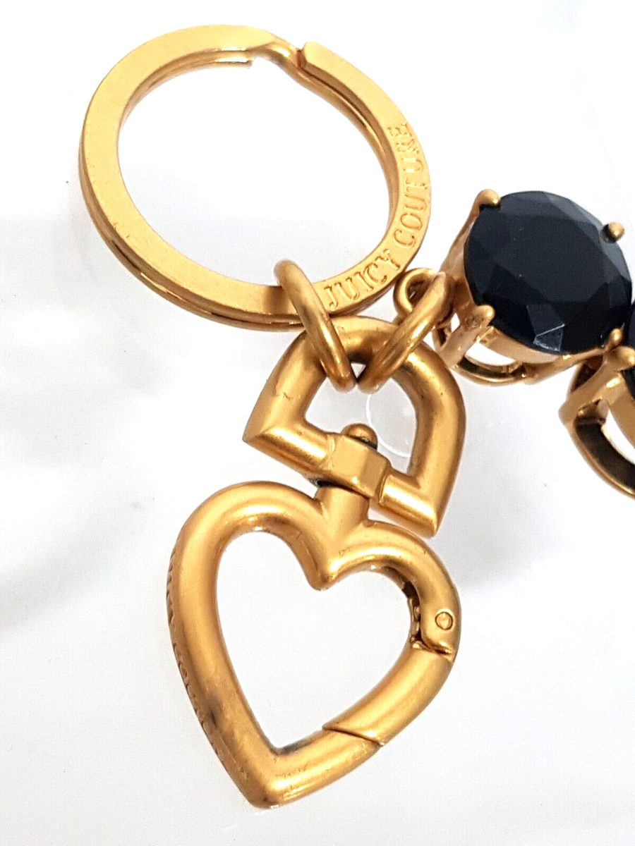 JUICY COUTURE 3 HUGE BLACK GEMS STONE & HEART KEYFOB KEYCHAIN | eBay