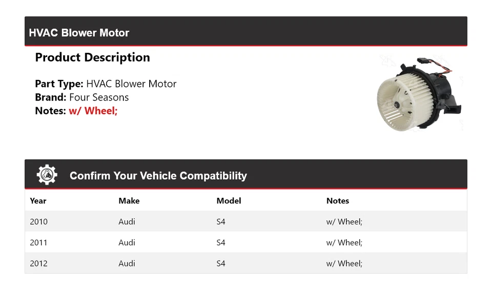 适用于 2010 - 2012 年奥迪 S4 HVAC 吹风机电机 2011 年 4 季 — 第 2/4 张图片
