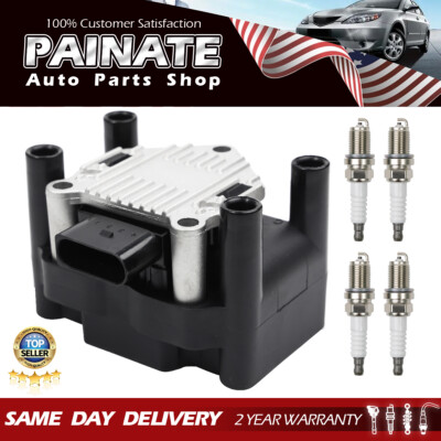 1 Ignition Coil & 4 Spark Plug UF277 for Volkswagen Beetle Jetta Golf Seat Ibiza
