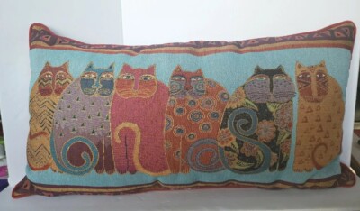 Laurel Burch Cat Tapestry Rectangle Lumbar Throw Pillow Feline Kitty 23'' x 12''