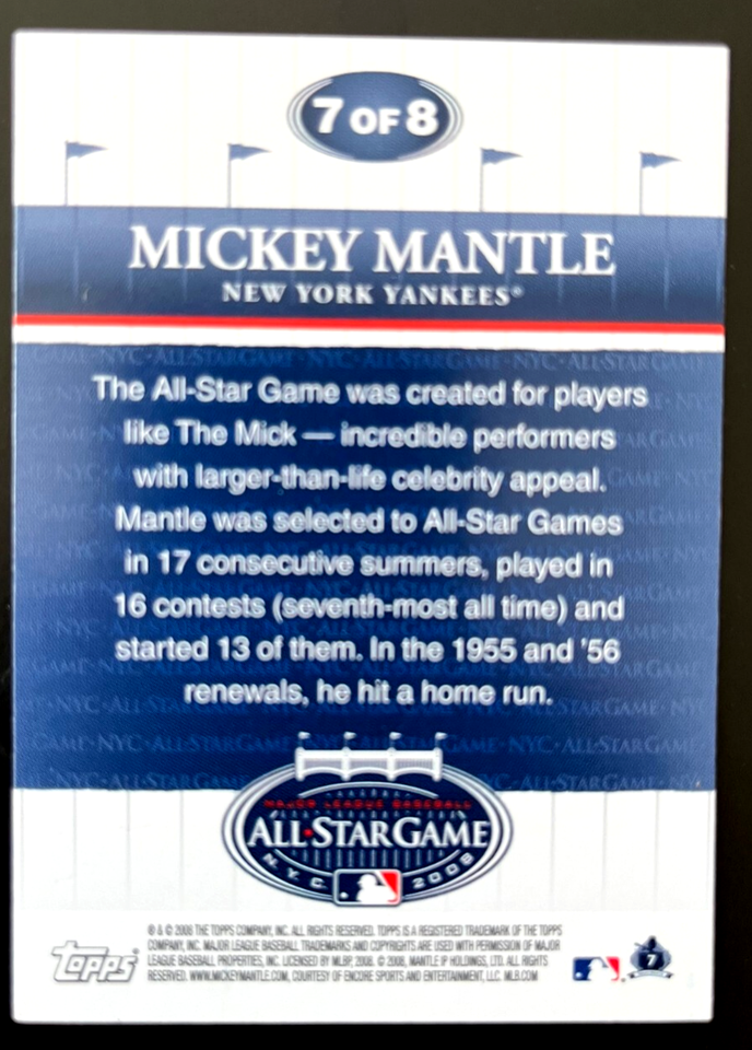 Mickey Mantle Rare Limited Edition Topps 2008 N.Y.C. All-Star Game Fan ...