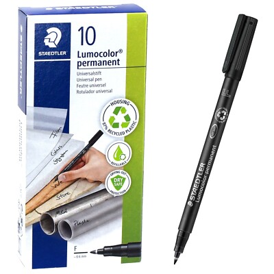 Staedtler Lumocolor Permanent Marker 318-9, Black Ink, 0.6mm Fine Pt, Box of 10