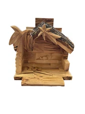 Olive Wood Nativity Set Manger Stable 4.75' high. Made in Bethlehem