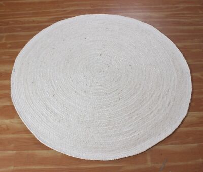 Teppich Weiß Rund Jute 100% Natürlich Handmade Landhaus Optik Hand Geflochten