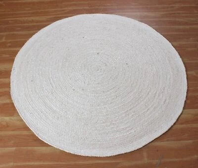 Teppich Weiß Rund Jute 100% Natürlich Handmade Landhaus Optik Hand Geflochten - Bild 1 von 4