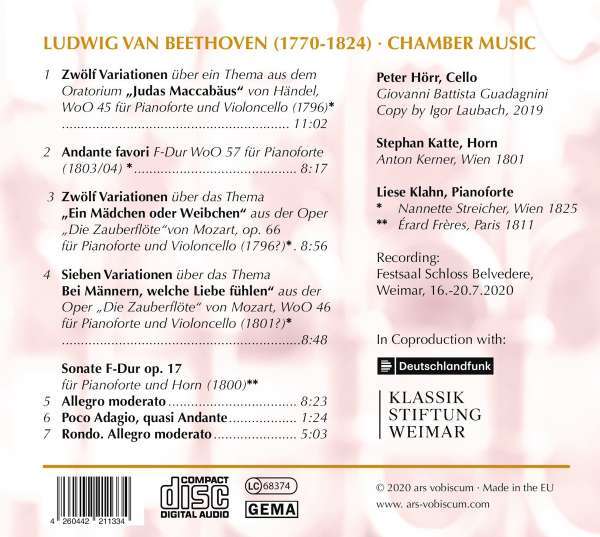 Thumbnail - Ludwig Van Beethoven (1770-1827): Kammermusik - Ars-vobiscum - (cd /