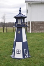 Large 39" Blue & White   Lighthouse Poly Vinyl Solar Yard Garden  Light House