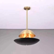 3 Light Elegant Brass Sunrise Pendant Light Mid Century Modern Ceiling Disc Lamp