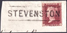 1857 C10 1d ROSA ROSSO MARRONE SCOZZESE LOCALE AYR STEVENSON SU PEZZO (DA)