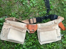 CUSTOM LEATHER CRAFT CARPENTERS'S WORK APRON TOOL BELT 12 POCKET #174274 29-46"
