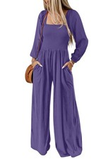 Dokotoo Women's Oversized Wide Leg Jumpsuit Long Sleeve Pockets Purple Rose Larg