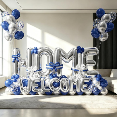 145Pcs Housewarming Party Decorations | 40Inch Silver Welcome Home Balloon