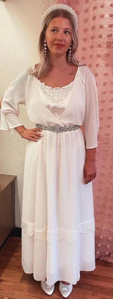 Vestido largo de boda marfil 100 % rayón talla grande 18 vintage años 70 Together para mujer Foto 3 de 4