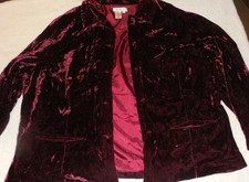 3XL Coldwater Creek Women Burgundy Crushed Velvet Crinkle Jacket Button 2 Pocket
