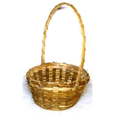 Tall Hoop Handle "Semi-Round" Woven Wicker/Strands Rattan Basket - Beautiful!