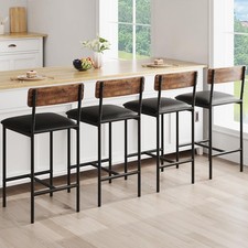 Bar Stools Set of 4, Upholstered Counter Height Bar Stools with Backrest and ...