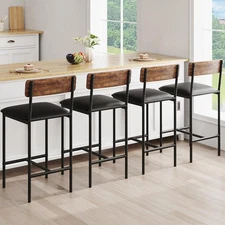 Bar Stools Set of 4, Upholstered Counter Height Bar Stools with Backrest and ...