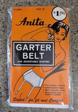 Vtg Anita 1960s Garter Belt Size 24 Cotton Embroidered Panel Original Package