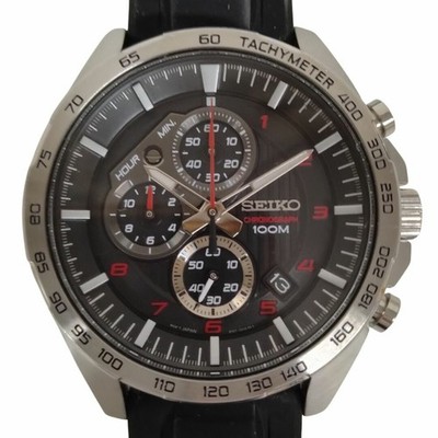 Seiko 8T67-00H0 Chronograph Quartz Men Rubber Band Silver Watch | eBay