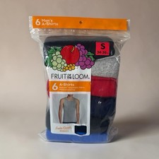 Fruit of the Loom 6 Pack Multicolor A-Shirt Tank Undershirt Mens Small 34/36 NWT