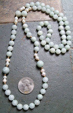 VINTAGE jade bead necklace Chinese jadeite 30" pearlS gold bead EVENT SPRING