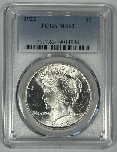 1922 Peace Silver $1 Dollar Coin PCGS MS 63