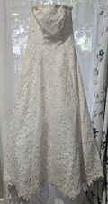 David's Bridal White Strapless A-Line Lace Beaded Wedding Dress Size 12 CT2406