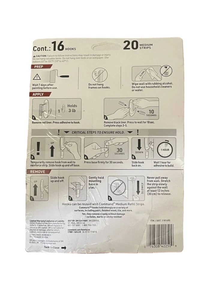 3M Command Medium Designer Hooks 3lb Hold – 11 Hooks / 16 Strips – Open Box - Image 2 of 2