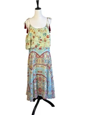 Hemant & Nandita Midi Dress Floral Tiered Tie Strap Women's Size XL Boho Chic