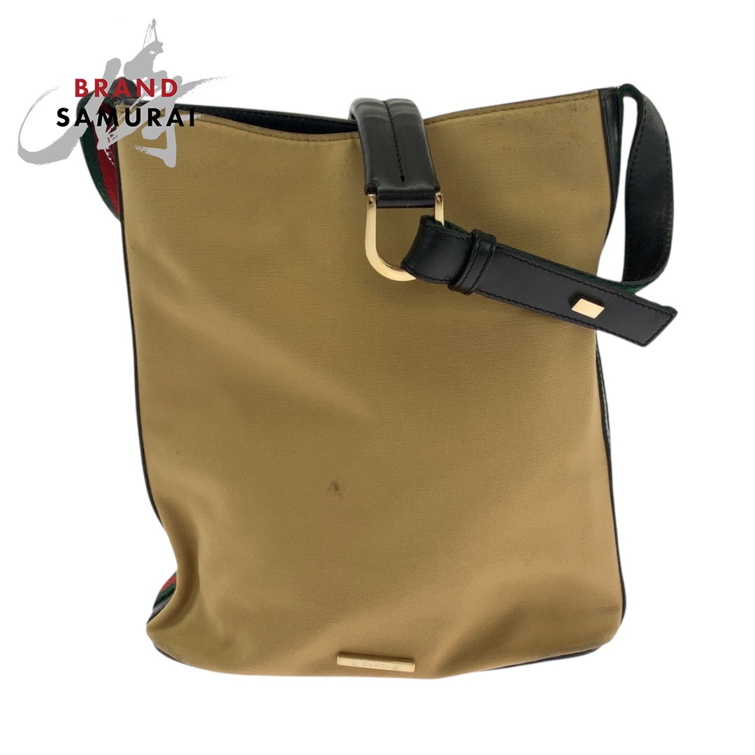 Gucci Sherry Line Camel Brown Canvas Shoulder Bag with Gold Hardware 001 4286 for Women