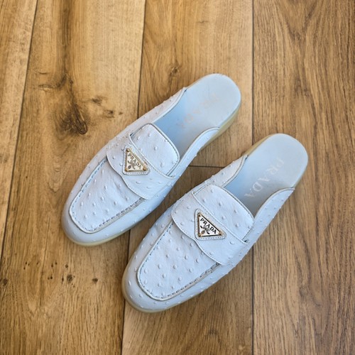 PRADA LEATHER FLAT MULES SANDALS SIZE 38 EU, 7.5 US, 5 UK