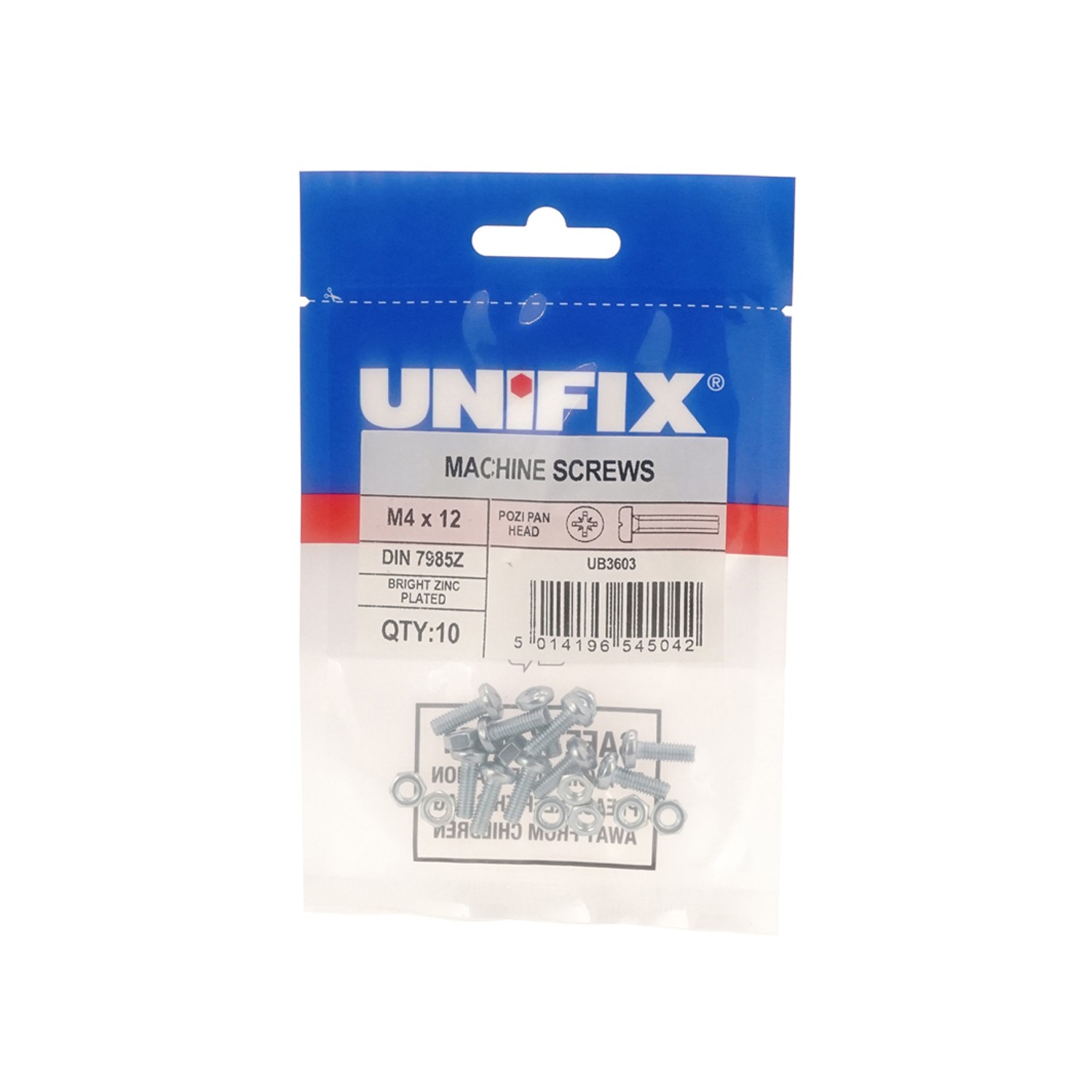 Unifix Machine Screws Pozi Pan Head DIN 7985Z BZP - M6 x 40