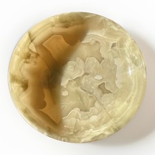 Vintage Banded Onyx Marble Bowl Carved Floral Alabaster Stone Dish 18cm VGC
