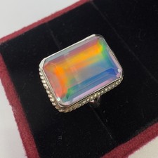 Lab Fire Opal 925 Sterling Silver Ring Crystal Aurora Opal Doublet Silver Ring