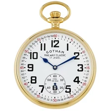 Gotham Men's Gold-Tone Mechanical Hand Wind Railroad Pocket Watch # GWC14103G
