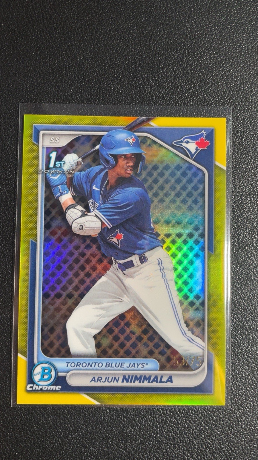 2024 Bowman Chrome Prospects Arjun Nimmala #BCP-142 Yellow /75 Toronto Blue Jays
