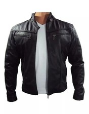 Mens Coat Stand Collar Jacket Slim Fit Casual Faux Leather Zipper
