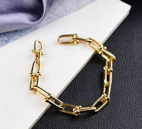 Italian 18K Solid Gold Horseshoe Link Chain Bracelet U-Shape Jewelry 7" - Picture 15 of 20