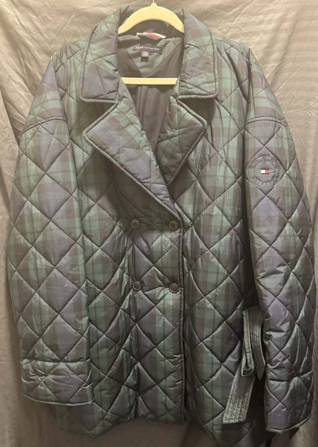 TOMMY HILFIGER MEN’S GREEN/BLUE QUILTED BUTTON-Up Jacket SIZE XXL $189