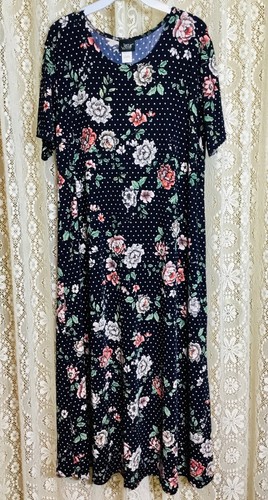 JOSTAR LONG DRESS Poly Spandex Slinky Knit TRAVEL NAVY FLORAL Dot S M L XL 2X 3X - Picture 7 of 11