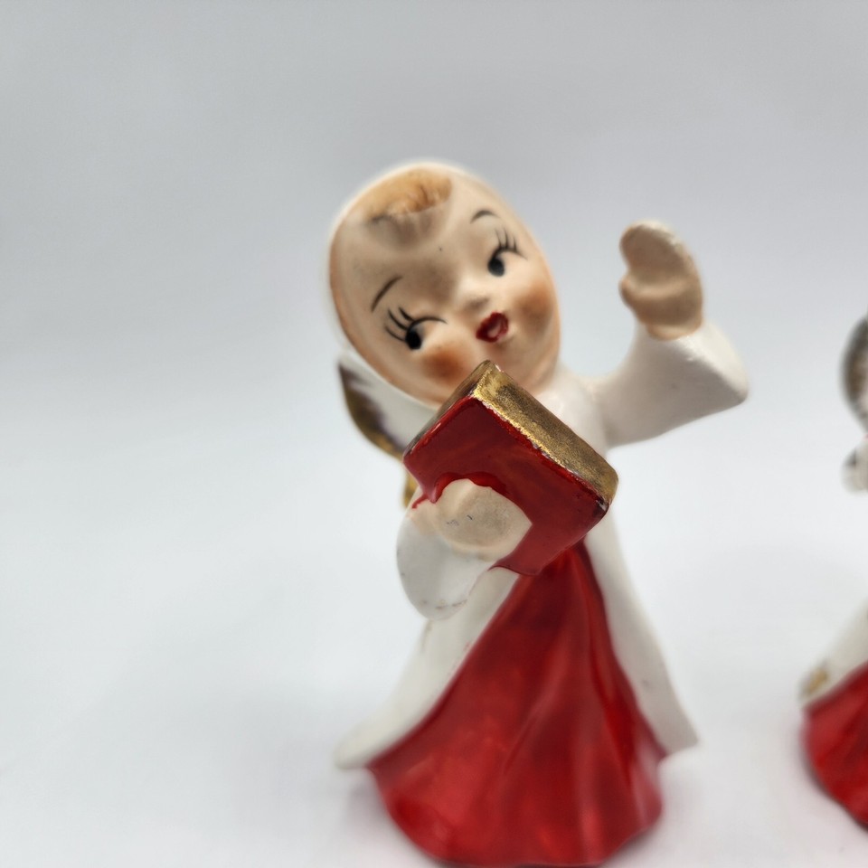 3 VTG Christmas Napco Angel Holding Candy Cane Candle STARBURST