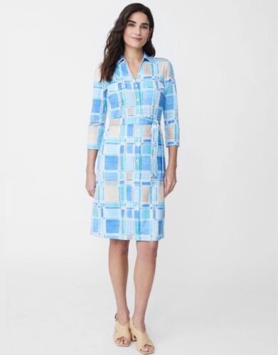 J. McLaughlin XS Brynn Tile Print Jersey Knit Collared V-Neck 3/4 Sleeve Dress