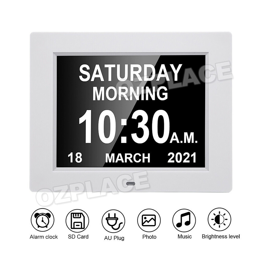8 INCH Extra Large Dementia Clock LED Alarm Clock Digital Calendar Day