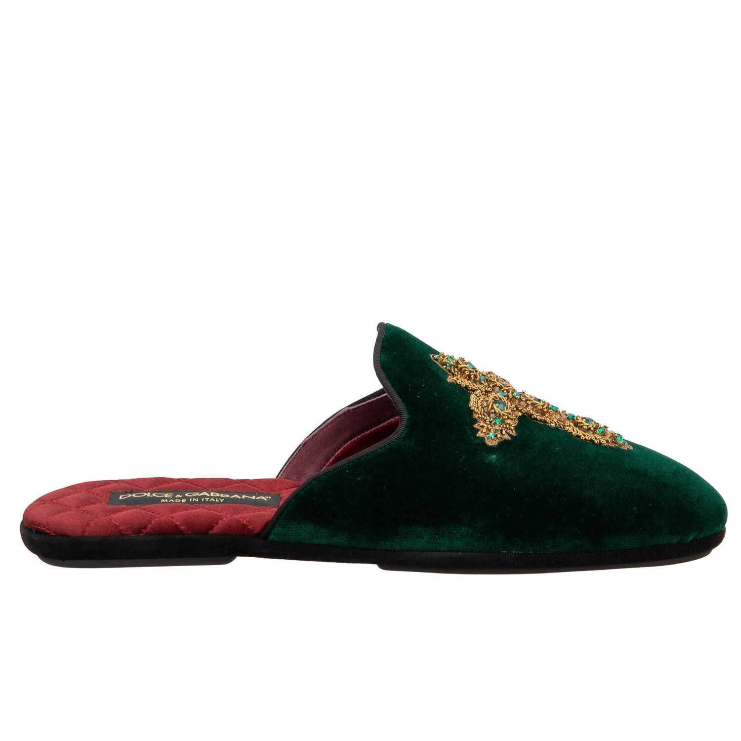 DOLCE & GABBANA Baroque Crystal Cross Slipper Shoes Mules Emerald Green image 4
